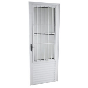 Porta Social Com Postigo Vidro Canelado Alumínio Branco ou Brilhante - Linha 25